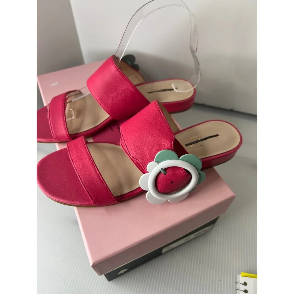 Kate Spade Fabi‎ Flower Buckle Slide Sandals Pink Leather Women 6M